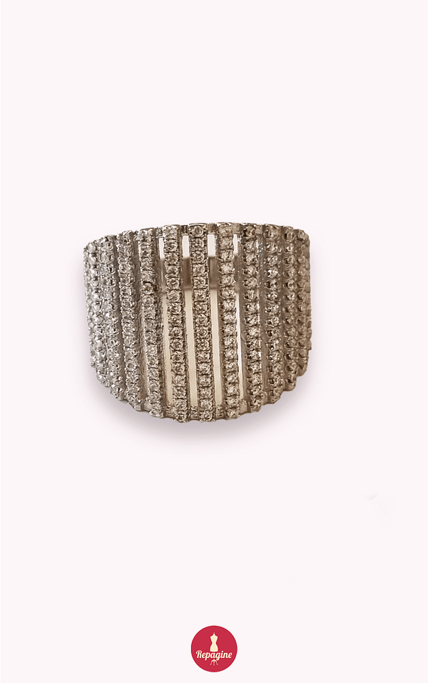 semi jóia anel prata com aplicações em strass - (brechó) cód2947 - Image 2