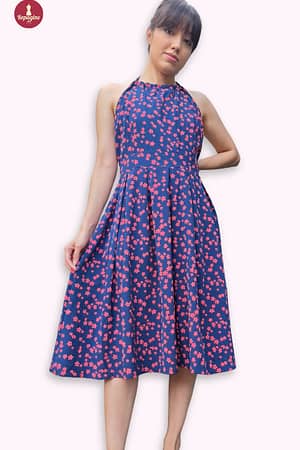 Vestido godê estampado com frente única | 181186 #Brechó