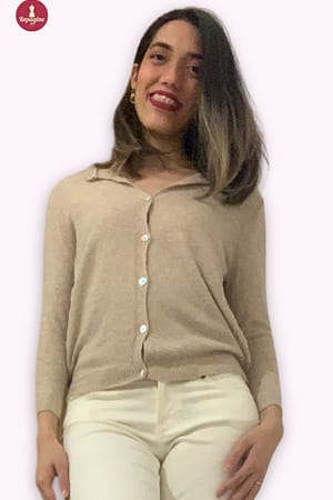 Cardigan de tricot cor bege com fechamento em botões marca zara| mcc010a #brechó